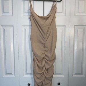 Stone Textured Strappy Cowl Neck Ruched Dress